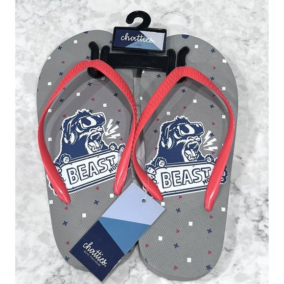 Boys Gray & Orange Beast Mode Chatties Flip Flops Size 2/3 - Picture 1 of 2